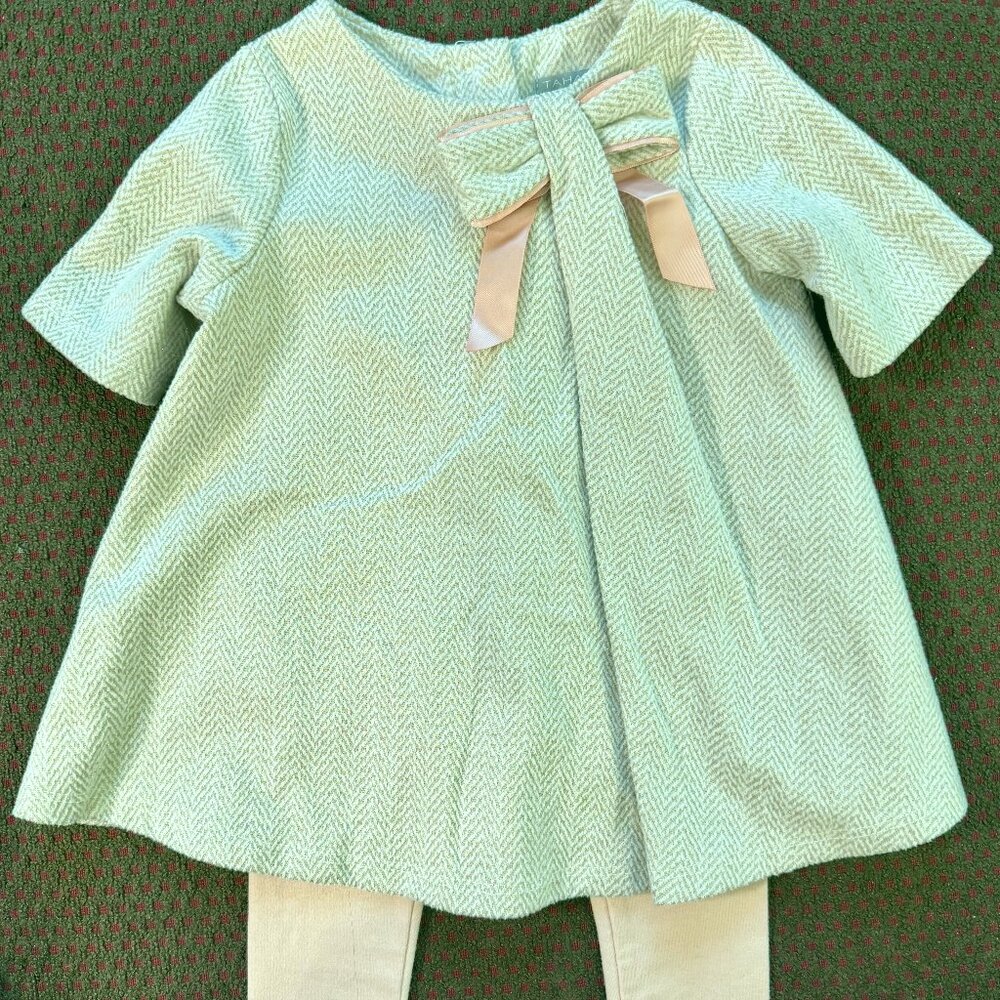 Tahari Baby Girl 18M Herringbone Dress Top Matching Pants Set Semi Formal EUC